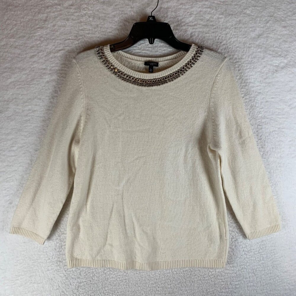 Talbots Women's Long Sleeve Embellished‎ Boat Neck Wool Cashmere Sweater Size L